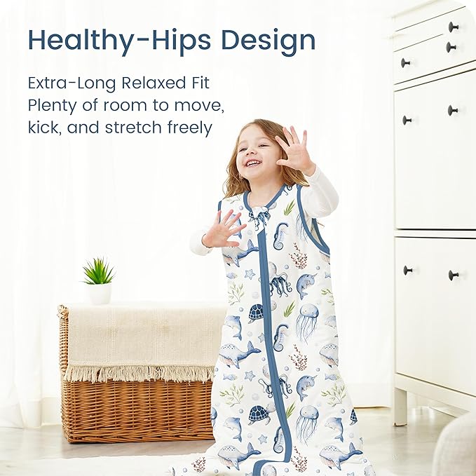 1.0 TOG Toddler Sleep Sack, Wearable Blanket Baby Sleeping Bag with 2-way Safe Zipper, Ultra Soft All Season Sleep Sack for 24-36-48 Months, 1 Pack(Ocean Animals)