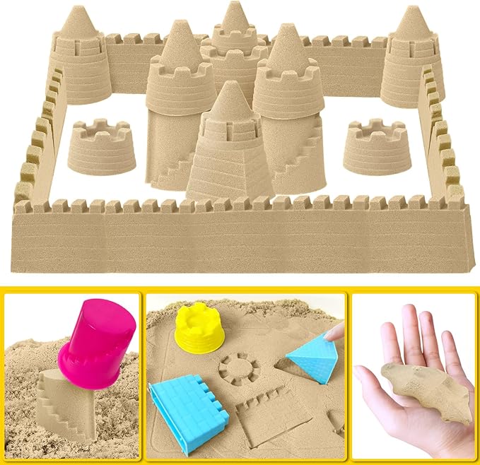ESSENSON Construction Sensory Bin - Play Sand Kit with Toy Truck and 4lbs Magical Sand, Pretend Play Beach Sensory Toy Sandbox, Kids Gifts for Girls and Boys
