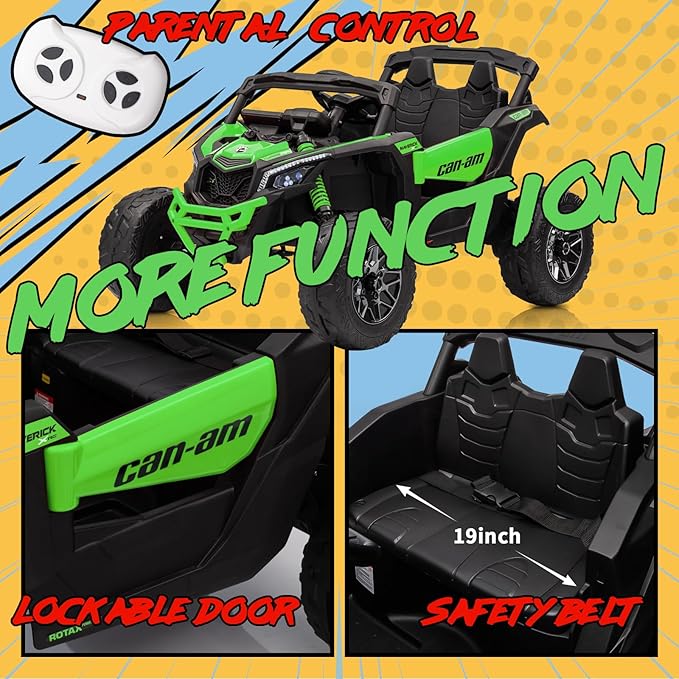 KerryYoo SU5 24V Ride on Toys for Big Kids,4x200W,2 Seater Electric Ride on UTV 4WD/2WD,EVA Rubber Tires,4x4 Shock Absorbers,Remote Control,Licensed Can-Am,Bluetooth - Green