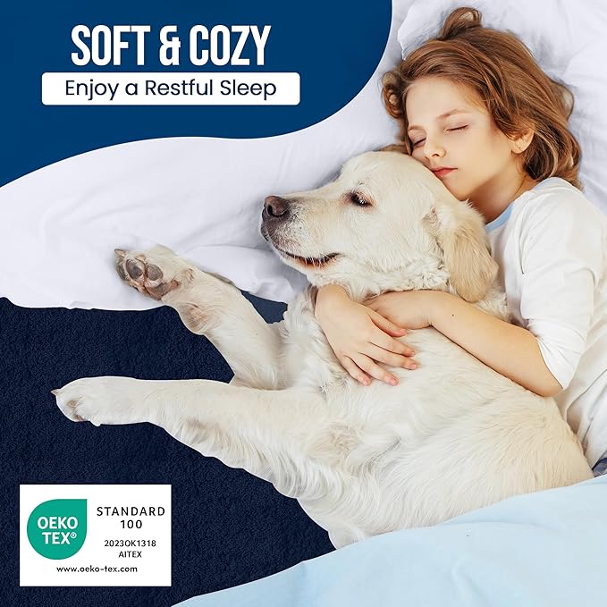Utopia Bedding Waterproof Mattress Protector Full Size, Premium 200 GSM Terry Mattress Cover, Soft & Breathable Bed Cover, Fitted Sheet Style with Stretchable Deep Pockets 15" (Navy Blue)