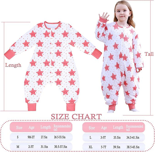 Toddler Sleep Sacks 2.5 TOG Winter Long Sleeve Sleep Sack with Legs 2-Way Zipper Baby Wearable Blanket