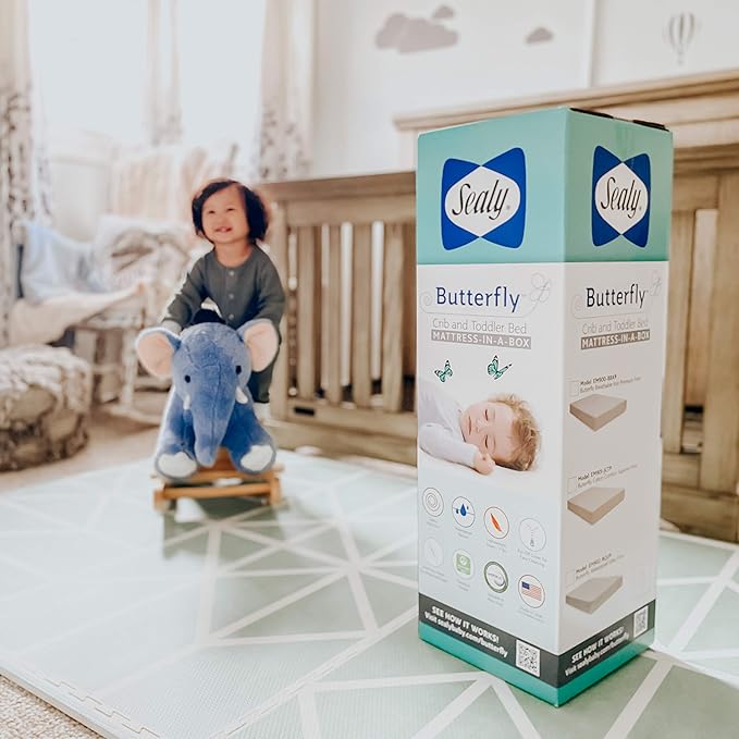 Sealy Baby Butterfly Crib Mattress plus Toddler Bed Fit, Premium American Foam, Washable Easy to Clean Zip Off Cover, GREENGUARD Gold Certified, Safety & Quality Tested, Made in USA, 52"X28"