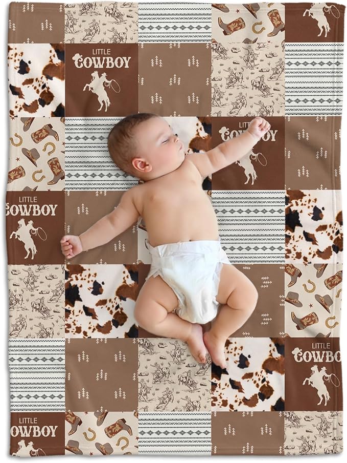 Western Blanket, Western Decor for Nursery Room, Baby Blankets for Boys Girls, Cowboy Baby Blankets, Western Baby Stuff, Soft Warm Lightweight Nursery Bed Blanket for Newborn Toddlers (04, 30x40 in)
