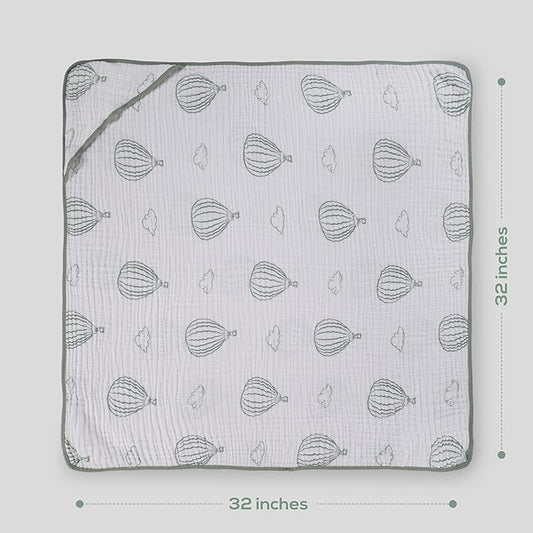 Muslin Hooded Baby Towels for Newborns, 32"x32", 100% Cotton – 6 Layers Super Soft Absorbent Breathable, Baby Bath Towel, Toddler Bath Towel – Pack of 2