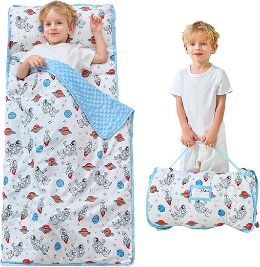 Toddler Nap Mat with Pillow and Blanket, Extra Large Rolled Napping Mats,Slumber Bags for Boys Girls,Kids Sleeping Bag for Daycare, Preschool Travel Camping