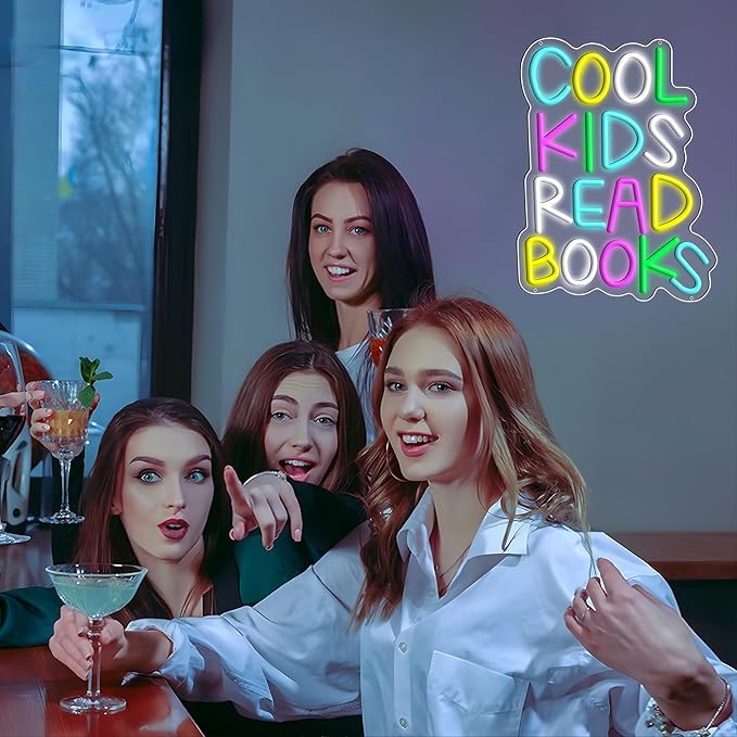 Enuoli Cool Kids Read Books Neon Sign Wall Decor Letter LED Neon Lights Light Up Signs For Kids' Room Dimmable Positive Affirmation LED Neon Light Sign Home Library Wall Art Decor