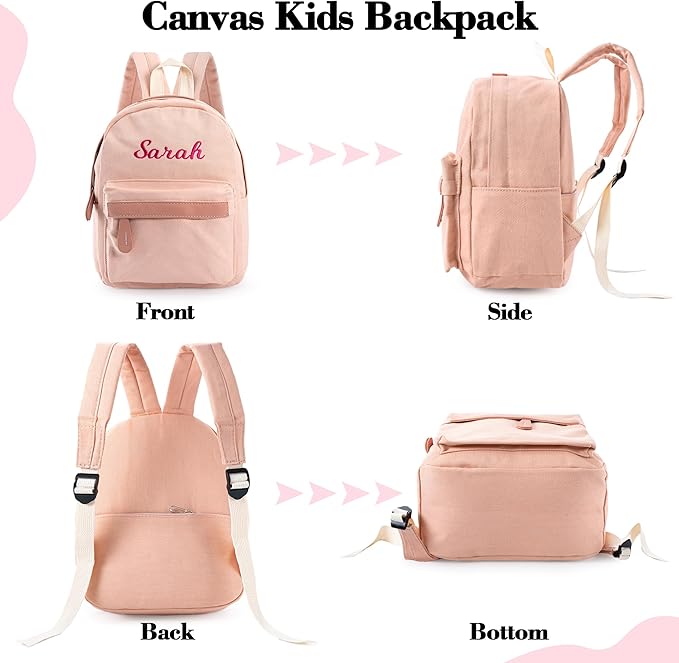 MT WORLD Daycare Backpack - Personalized Canvas Backpack with Name - Classic 15inch Daypack with Back Pocket - Custom Daycare Diapering Bag for Overnight Travel Birthday Gifts (Peach, Large)