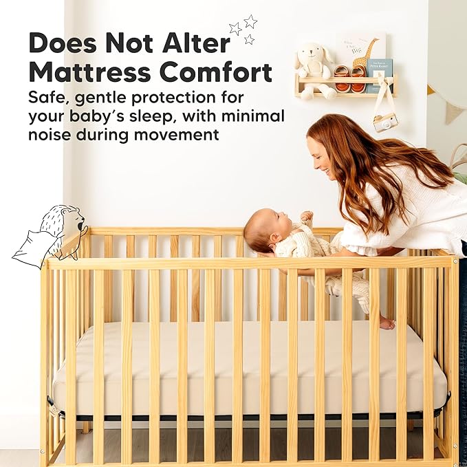 2-Pack Waterproof Crib Mattress Protector Cover Fitted - Quiet Baby Crib Mattress Pad Sheets, 52" x 28" Soft Quilted Cotton Baby Sheet, Machine Washable, Easy Fit, Durable (Ecru/Quin)