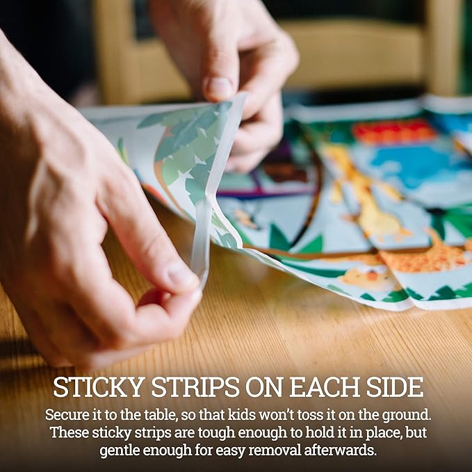 20 Pack Disposable Placemats for Baby, 3 Design Pack Baby Eating Mat, 12" x 18" Sticky Kids Placemats, Toddler Placemat for Restaurants, Plastic Kids Placemat for Dining Table