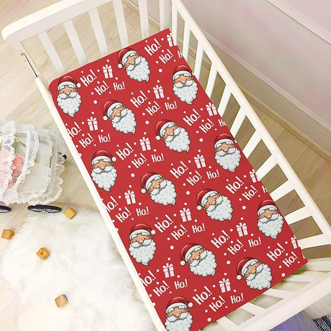 Christmas Santa Hohoho Crib Sheets Soft Breathable Fitted Baby Crib Sheets Mattress Cover for Girl Boy, 52" x 28" x 9"