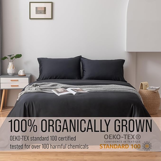 Bella Coterie Luxury Bamboo Viscose Queen Size Fitted Sheet | 100% Organically Grown | Ultra Soft | Cooling for Hot Sleepers | 18" Deep Pocket [Black]
