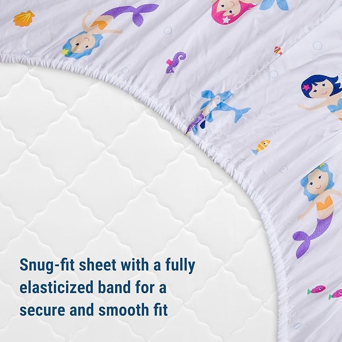 Wildkin Kids 100% Microfiber Crib Sheet – Soft, Breathable Fitted Sheet - Mermaids