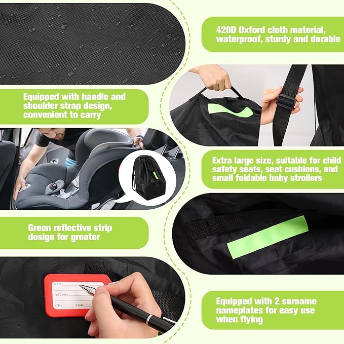 Sublaga Car Seat Bags For Airplane Travel, Durable Carseat Cover For Air Travel Car Seat Travel Bag with Shoulder Straps and 2pcs Luggage Tags For Airplane
