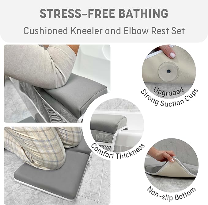 Baby Bath Kneeler and Elbow Rest Pad Set - Non-Slip Quick Dry Bath Kneeling Pad and Bath Elbow Rest Pad with Pockets for Baby Bath Essentials