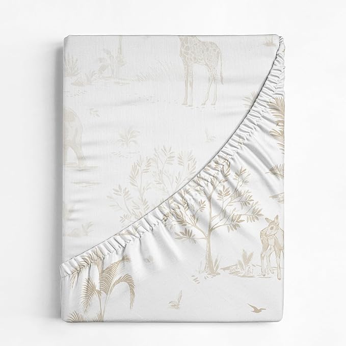 Makemake Organics GOTS Certified Organic Cotton Fitted Crib Sheet Soft Breathable (28"x52", Safari)