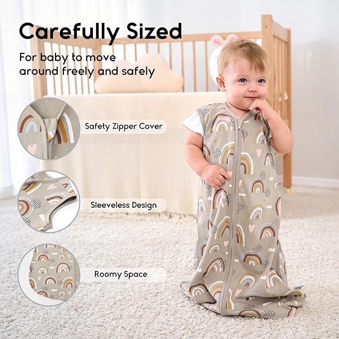 Yoofoss Baby Sleep Sack 0-6 Months 0.5 Tog Wearable Blanket for Baby, 3 Pack 100% Organic Cotton Infant Toddler Sleeping Sack 2-Way Zipper Lightweight Sleep Sack