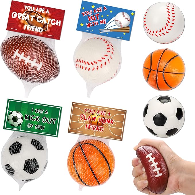 Thremhoo 16 PCS Stress Balls Party Favor for Kids 8-12 Goodie Bag Stuffers Classroom Prizes for Kids Pinata Fillers Boys Birthday Party Gifts Sport Foam Bouncy Balls Toddler 4-8 Bulk Small Toys