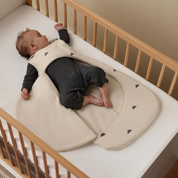 Snuz Baby Sleep Sack with Diaper Zip - Baby Sleeping Bag for Easy Diaper Changes, Super Soft Cotton Sleep Sacks in Summer or Winter Tog with Perfect Fit Poppers, Sand/Cloud, 2.5 Tog 18-36M