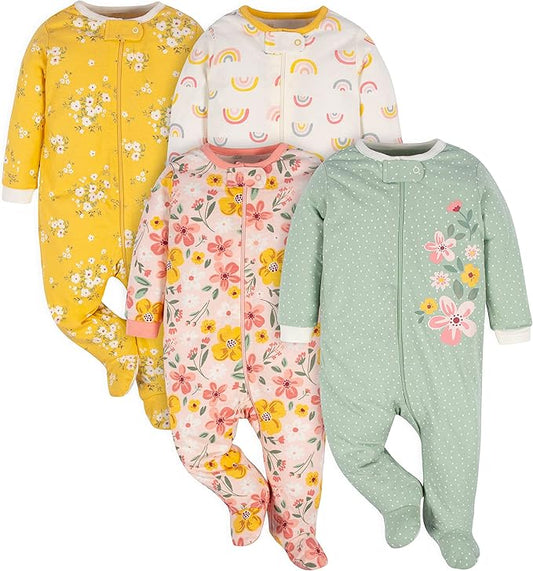 Gerber baby-girls 4 Pack Sleep N' Play Footie
