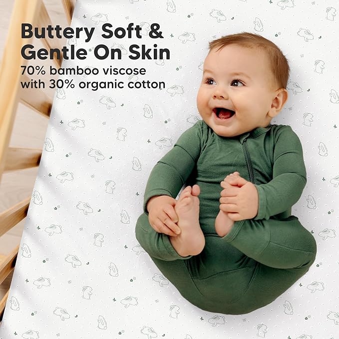 KeaBabies 2-Pack Fitted Crib Sheets for Boys, Girls, Baby - Soft Bamboo Viscose Cotton, 52x28 Standard Crib Mattress Sheets, Toddler Bed Mattress Cover, Gender Neutral, Breathable, Durable (Bunnies)
