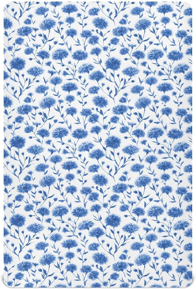 Ink Blue Cornflower Crib Sheets Standard Crib Toddler Mattresses Cover Fitted Baby Bed Sheet Breathable Crib Mattress Sheet for Girls Boys 39''x27''x9''