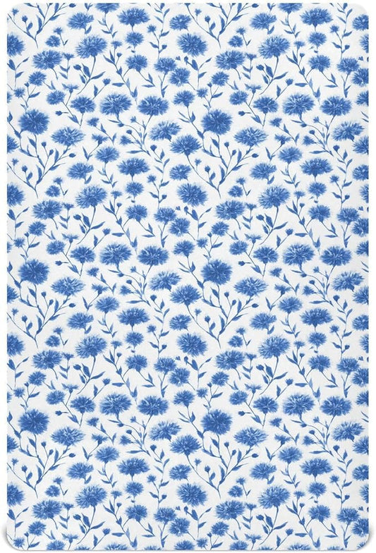 Ink Blue Cornflower Crib Sheets Standard Crib Toddler Mattresses Cover Fitted Baby Bed Sheet Breathable Crib Mattress Sheet for Girls Boys 39''x27''x9''