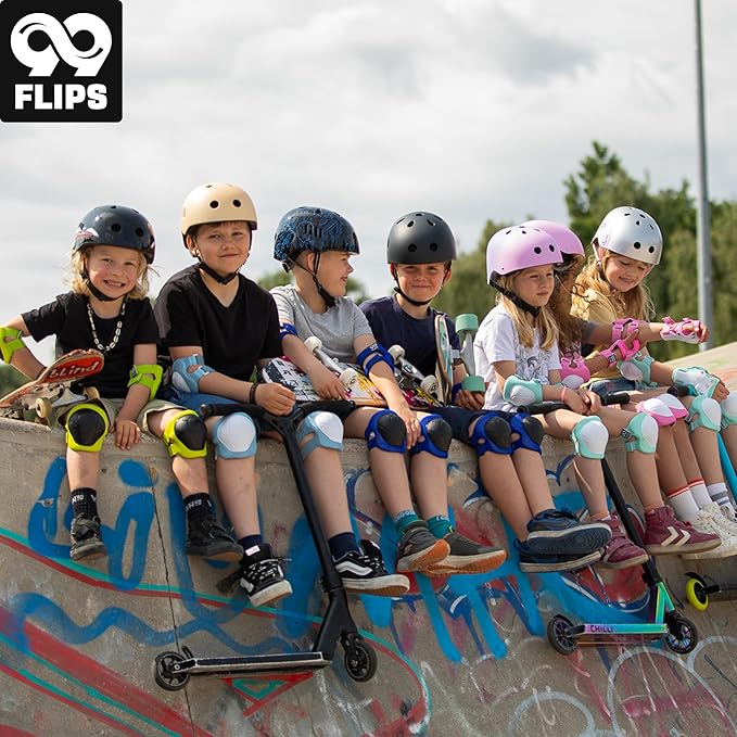 99FLIPS Knee Pads for Kids 3-12 Years - 6pcs Complete Set Certified by TÜV Rheinland - Knee Pads Elbow Pads and Wrist Guards for Kids and Toddler - Skateboard Roller Skates Scooter