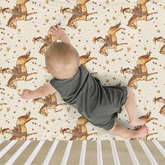 Retro Western Cowgirl Stars Baby Crib Sheets for Boy Girl 52"x28" Vintage Cowgirl Love Soft Stretchy Fitted Crib Mattress Cover Wild Desert Baby Sheet for Standard Crib and Toddler Bed Mattress