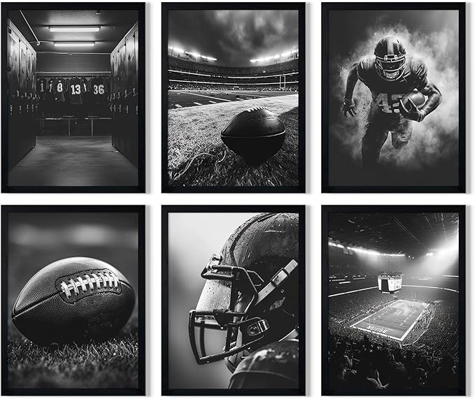 Football Wall Art Sports Canvas Poster Boys Room Wall Decor Rugby Field Prints American Football Pictures Inspirational Sports Painting Black White Artwork for Teen Kids Bedroom 8x10 Inch Unframed