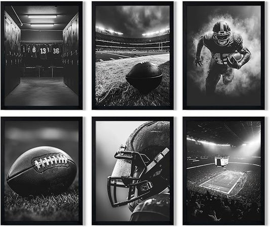 Football Wall Art Sports Canvas Poster Boys Room Wall Decor Rugby Field Prints American Football Pictures Inspirational Sports Painting Black White Artwork for Teen Kids Bedroom 8x10 Inch Unframed