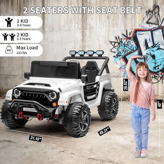 24V Ride on Toys for Big Kids, 2 Seater Ride on Cars with Remote Control, Ride on Truck w/ 4-Wheeler Suspension, 3 Speeds, Led Lights, Bluetooth Music Player