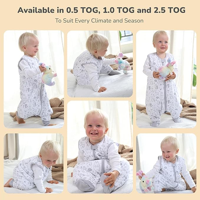Mama Cheetah Toddler Sleep Sack with Feet, 0.5 TOG Organic Cotton Baby Wearable Blankets with Legs, Baby Sleeping Bag for Walkers, Early Walker 6-18 Month