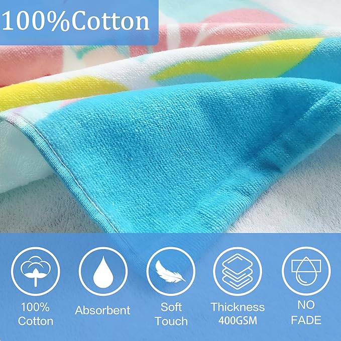 VOOVA & MOVAS Toddler Bath Towels Age 3-8, 30''X50,100% Cotton | Soft | Thick, Hooded Towel for Kids Girls, Perfect for Beach, Pool, Bath,Swim, Stripe Mermaid