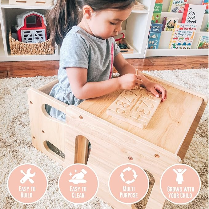 Montessori Weaning Table and Chair Set - Solid Wooded Toddler Table - Cube Chairs for Toddlers - Real Hardwood - Kids Montessori Furniture