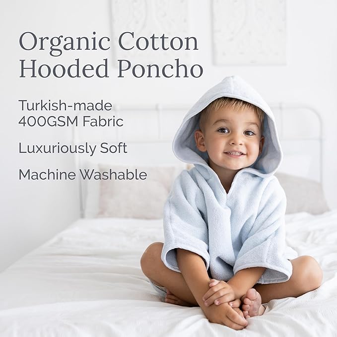 Natemia Hooded Towel Poncho – 100% Organic Cotton - Kids & Toddler Beach Towel with Hood - Oeko-Tex and GOTS Certified - Gentle on Sensitive Skin - Cozy Swim & Bath Towel for Boys, Girls