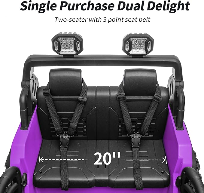 2 Seater Ride on Car Toy, 12V Electric Car for Kids 4-8 with Remote Control, Capacity 150 lb, LED Light - Purple