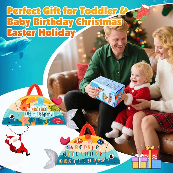 FREYBLI Montessori Toys for 1 Year Old Boy Girl Birthday Gifts - Toddler Fishing Game Toys with Stacking Cups, Mirror, Rattle - Educational Learning Sorting Toy for One Year Old Baby Boy Gifts