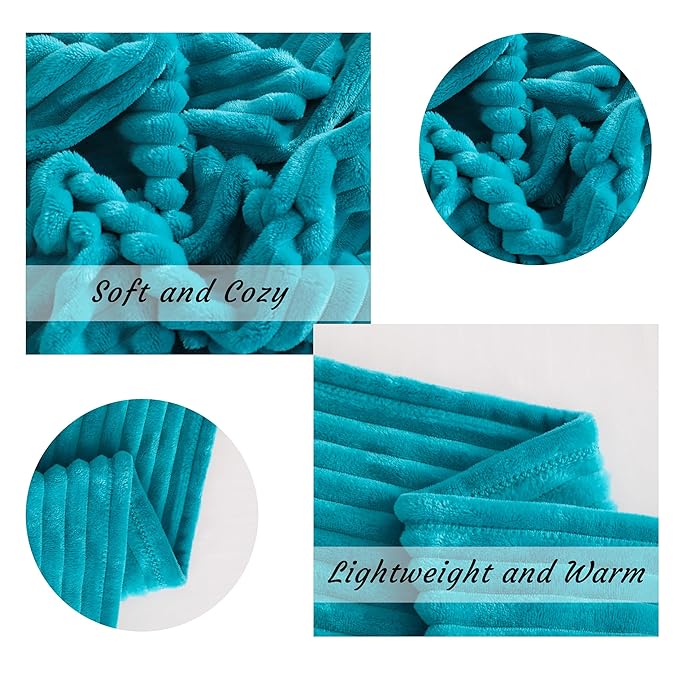 NTBAY Flannel Fuzzy Toddler Blanket, Fluffy Warm and Lightweight Reversible Stripes Design Baby Plush Blanket, 30x40 Inches, Turquoise