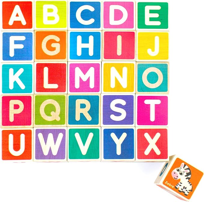 QUOKKA Wooden Blocks for Toddlers 1-3 - 26 ABC Learning Baby Blocks for Kids 3-5 Year Olds Stacking Alphabet Wood Toys for 2-4 yo - Educational with Letters Numbers - Updated Edition