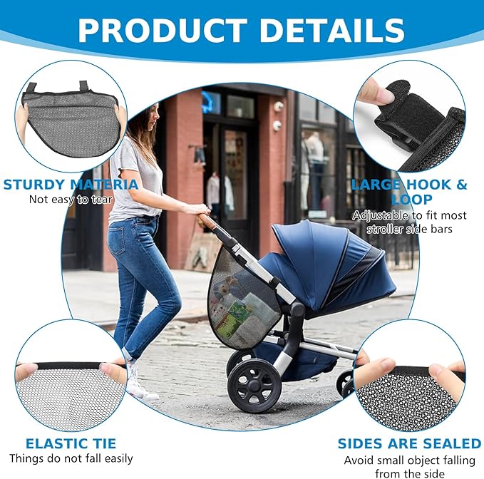 Accmor Universal Stroller Organizer, Side Sling Stroller Organizer, Mesh Cargo Net Stroller Storage Caddy, Stroller Bag Accessories Fits for Uppababy, Nuna, Baby Jogger, Britax, Doona Strollers