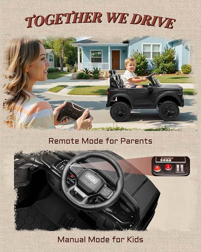 First Ride On 24V 2 Seater Ride on Toys Licensed Chevrolet Silverado, Electric Vehicle with Remote Control and Seat Belts, Electric Ride On Truck wtih Trunk, Bluetooth and LED Lights (Black)