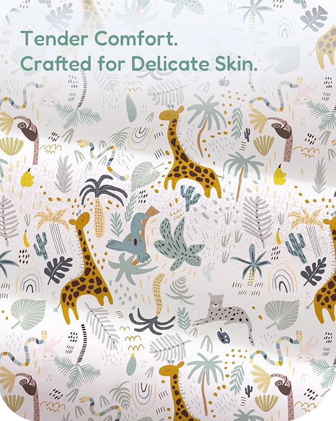 Pack and Play Sheets Fitted, Soft Green+Giraff, Breathable and Cozy, Hypoallergenic, 2 Pack for Boys and Girls