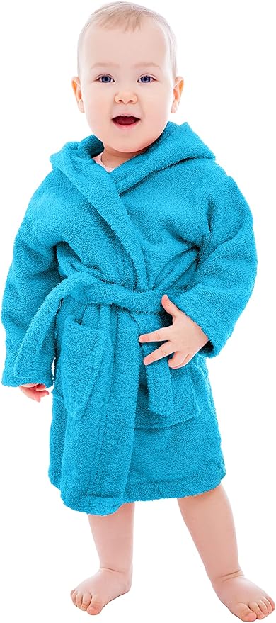 BAGNO MILANO Kids Organic Turkish Cotton Hooded Beach Cover-Up Towel, GOTS Certified, for Boys and Girls (Blue, 7-8 Years)