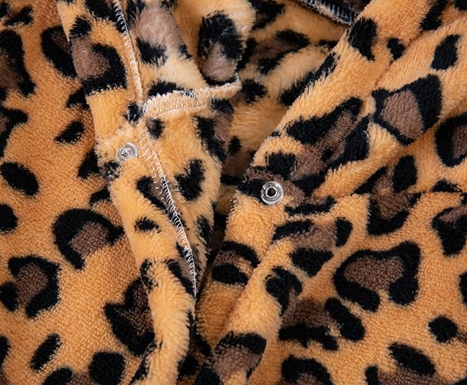 Kids Toddler Cartoon Hooded Plush Robe Leopard Pajamas Fleece Bathrobe Children Sleepwear