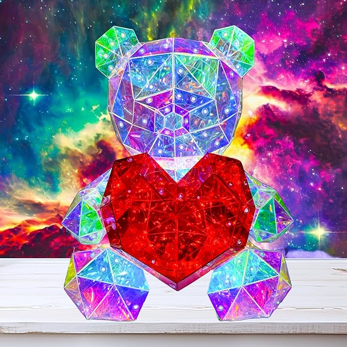 In His Name LED Teddy Bear Night Light Colorful LED Light Up Bear with Red Heart for Kids Room Premium Bedside Nursery Decor Cute Lamp for Toddler Unique Gifts Spring Decor
