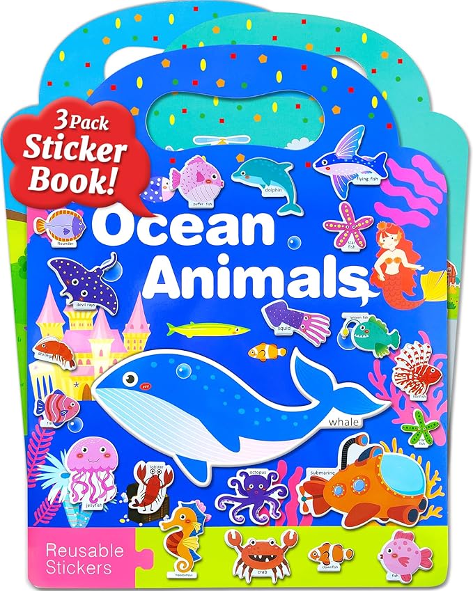 Benresive Reusable Sticker Books for Toddlers, 3 Sets Travel Stickers for Kids, Toddler Sticker Book, Crafts Activities for Toddlers, 3 and Up Birthday Gifts Travel Toys