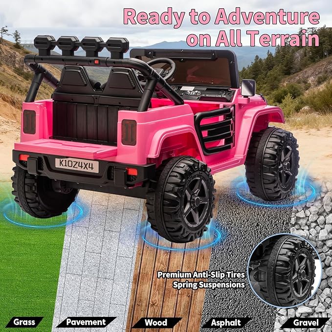 24V Ride on Toys for Big Kids, 2 Seater Ride on Cars with Remote Control, Ride on Truck w/ 4-Wheeler Suspension, 3 Speeds, Led Lights, Bluetooth Music Player