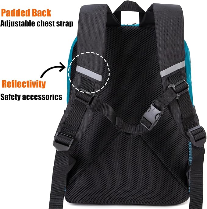 HawLander Little Kids Backpack for Boys or Girls, Toddler School Bag Fits 3 to 6 years old, D Green Blue, 15 Inch