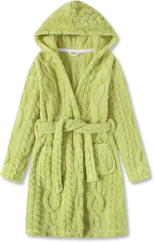 Topgal Leopard Cat Robe for Girls Fleece Toddler Kids Teen Hooded Bathrobe Size 4T-18