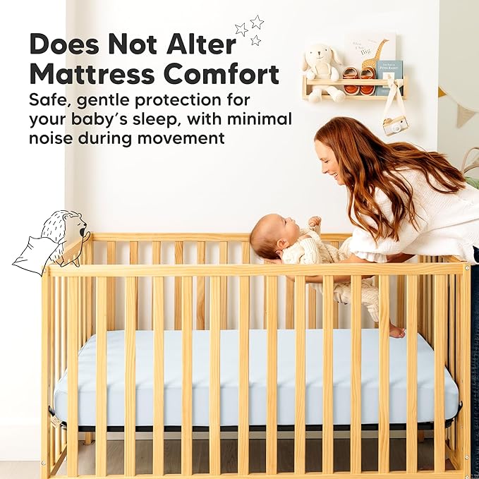 2-Pack Waterproof Crib Mattress Protector Cover Fitted - Quiet Baby Crib Mattress Pad Sheets, 52" x 28" Soft Quilted Cotton Baby Sheet, Machine Washable, Easy Fit, Durable (Glacier/Quin)